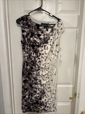 Lauren Ralph Lauren One-Shoulder Black & White Floral Sheath Dress